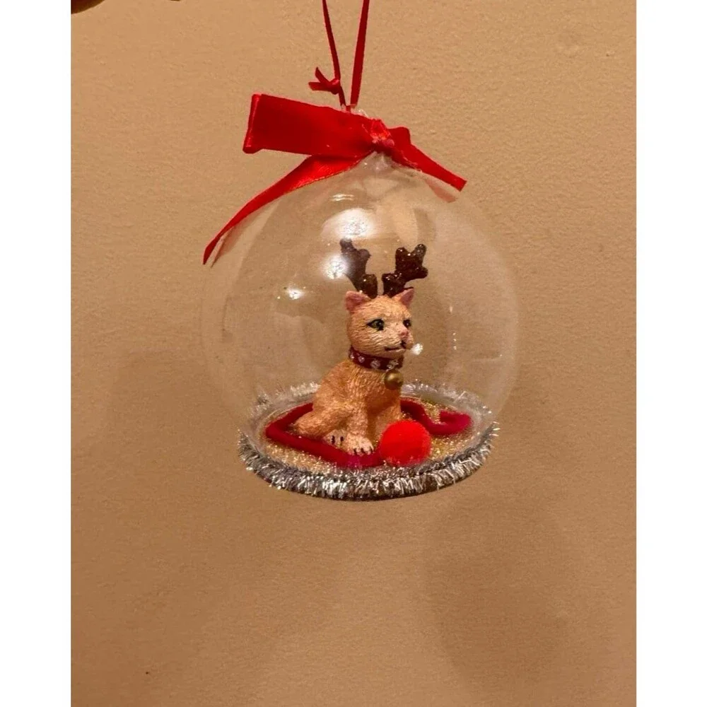 Holiday lane new Christmas ornament cat inside dome new